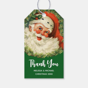 Vintager Weihnachtsmann mit Kiefernwald Geschenkanhänger