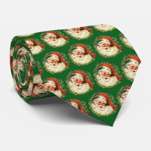 Vintager Weihnachtsmann mit Kiefernwald Krawatte