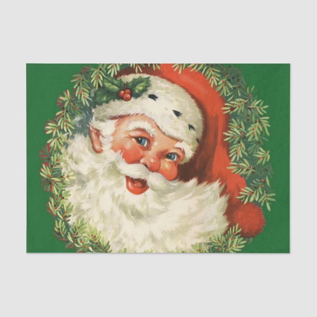 Vintager Weihnachtsmann mit Kiefernwald Seidenpapier (Vorderseite)