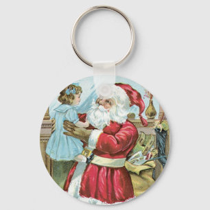 Vintager Weihnachtsmann mit Kind Schlüsselanhänger