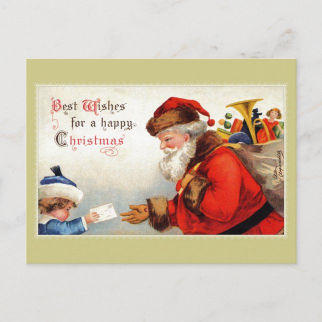 Vintager Weihnachtsmann mit Kind- und Weihnachtswü Postkarte (Vorderseite)