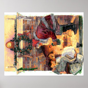 Vintager Weihnachtsmann mit Kinderposter Poster