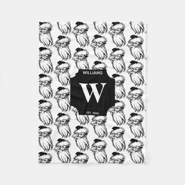 Vintager Weihnachtsmann Mit Monogramm Fleecedecke (Vorderseite)
