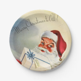 Vintager Weihnachtsmann mit Party der Gegenwart Pappteller