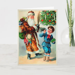 Vintager Weihnachtsmann mit schlechter Kinderreise Feiertagskarte