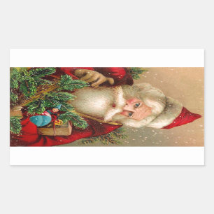 Vintager Weihnachtsmann mit Spielwaren Rechteckiger Aufkleber