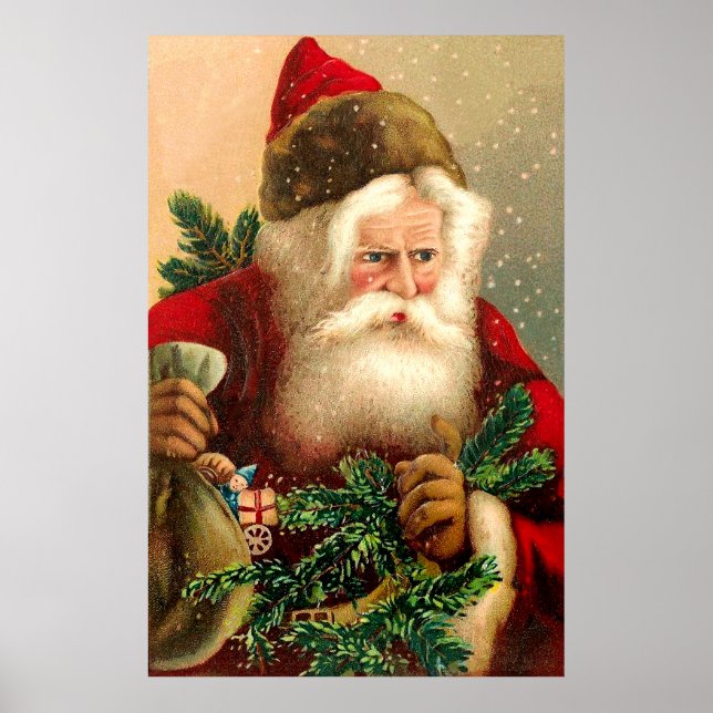 Vintager Weihnachtsmann mit Spielzeug 2 Poster (Vorne)