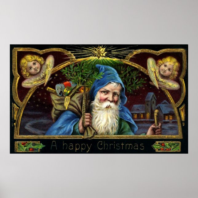 Vintager Weihnachtsmann mit Spielzeug 3 Poster (Vorne)
