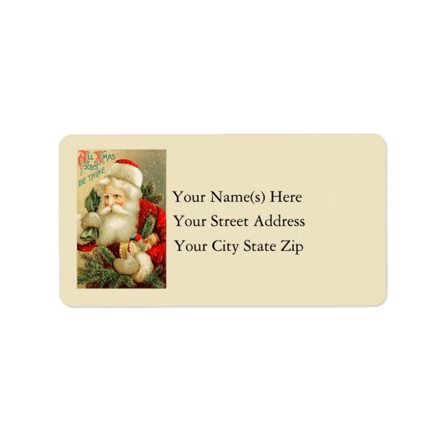 Vintager Weihnachtsmann mit Spielzeug Adressaufkleber (Vorne)