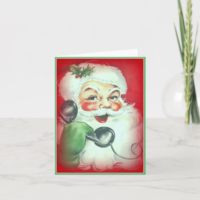 Vintager Weihnachtsmann mit Telefon - Vintages Feiertagskarte (Vorderseite)