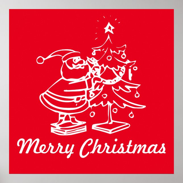 Vintager Weihnachtsmann mit Weihnachtsbaum Poster (Vorne)