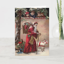Vintager Weihnachtsmann mit Ziegenkarte Feiertagskarte