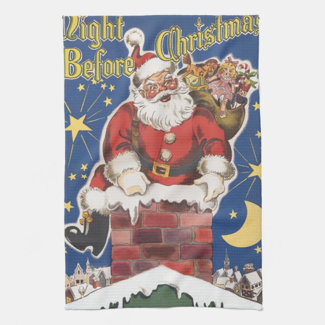 Vintager Weihnachtsmann, Nacht vor Weihnachten Handtuch (Vertikal)