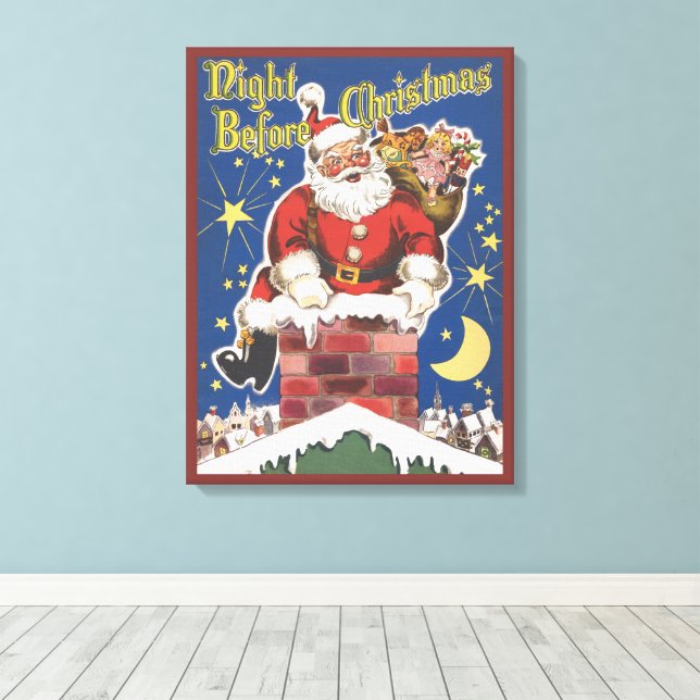 Vintager Weihnachtsmann, Nacht vor Weihnachten Leinwanddruck (Insitu (Holzboden))