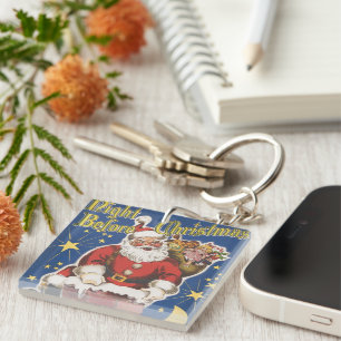 Vintager Weihnachtsmann, Nacht vor Weihnachten Schlüsselanhänger