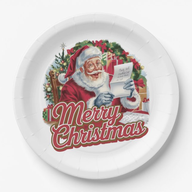 Vintager Weihnachtsmann Pappteller (Vorderseite)