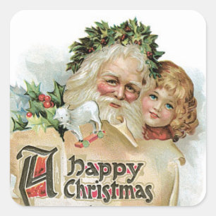 Vintager Weihnachtsmann Quadratischer Aufkleber