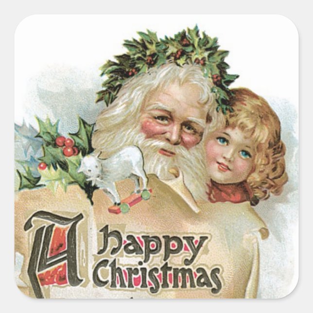 Vintager Weihnachtsmann Quadratischer Aufkleber (Vorderseite)