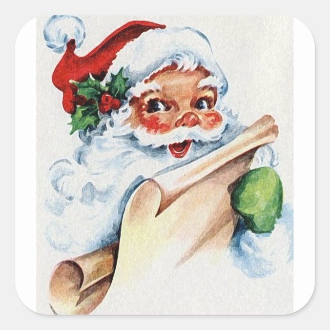 Vintager Weihnachtsmann Quadratischer Aufkleber (Vorderseite)