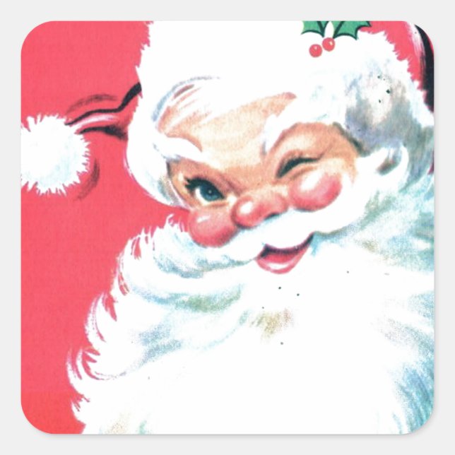 Vintager Weihnachtsmann Quadratischer Aufkleber (Vorderseite)