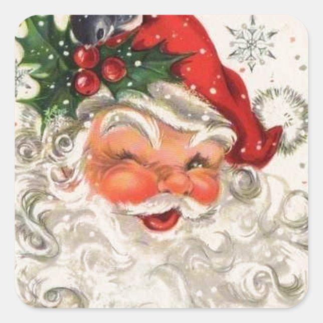 Vintager Weihnachtsmann Quadratischer Aufkleber (Vorderseite)
