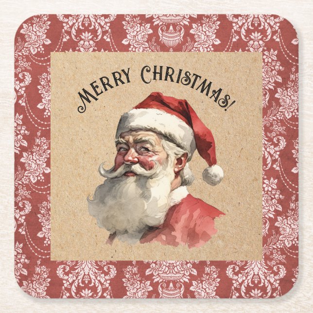 Vintager Weihnachtsmann Rechteckiger Pappuntersetzer (Vorderseite)