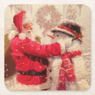Vintager Weihnachtsmann Rechteckiger Pappuntersetzer