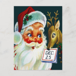 Vintager Weihnachtsmann & Reindeer Weihnachtspostk Feiertagspostkarte