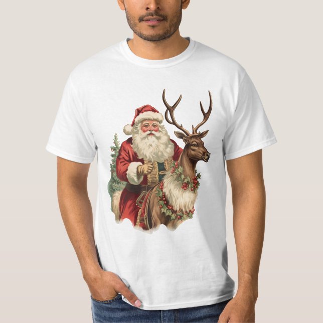 Vintager Weihnachtsmann Reitstall T-Shirt (Vorderseite)