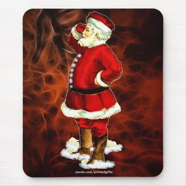 Vintager Weihnachtsmann & Rotes Fraktal Xmas Mouse Mousepad (Vorne)