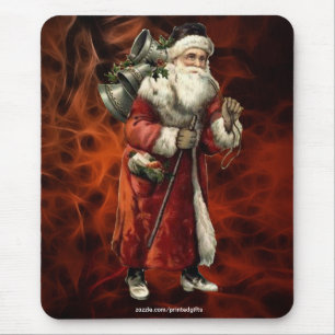 Vintager Weihnachtsmann & Rotes Fraktal Xmas Mouse Mousepad
