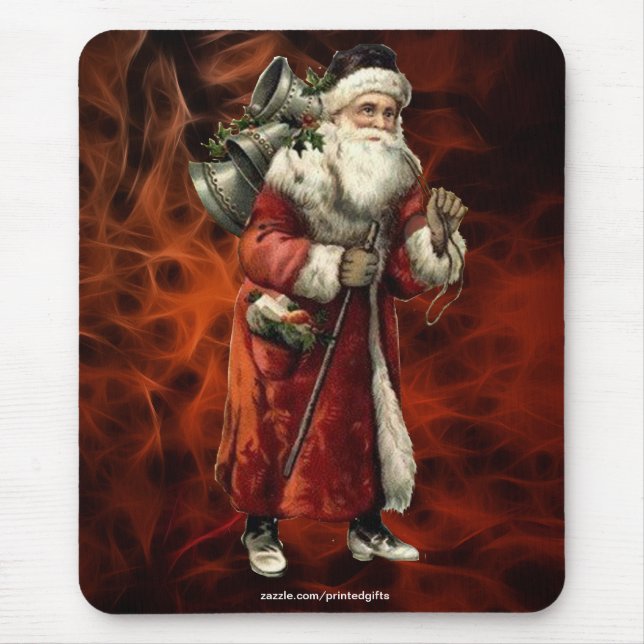Vintager Weihnachtsmann & Rotes Fraktal Xmas Mouse Mousepad (Vorne)