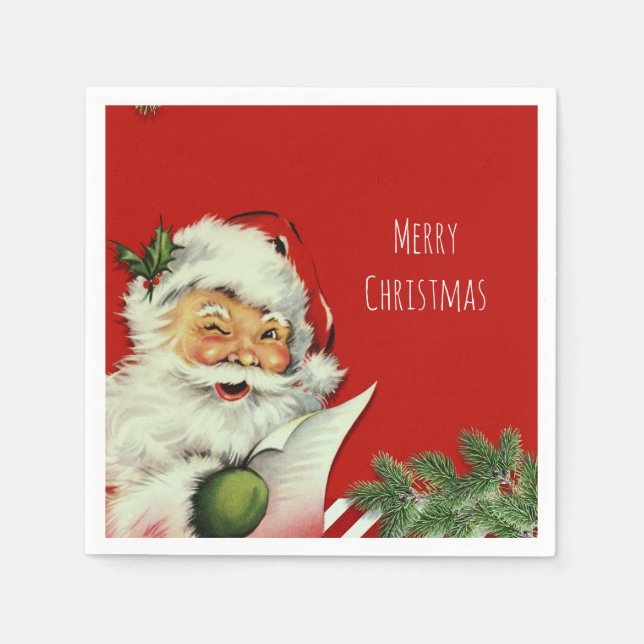 Vintager Weihnachtsmann Rotes Weihnachtsfest Party Serviette (Vorderseite)