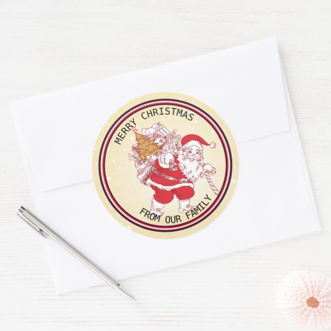 Vintager Weihnachtsmann Runder Aufkleber (Umschlag)