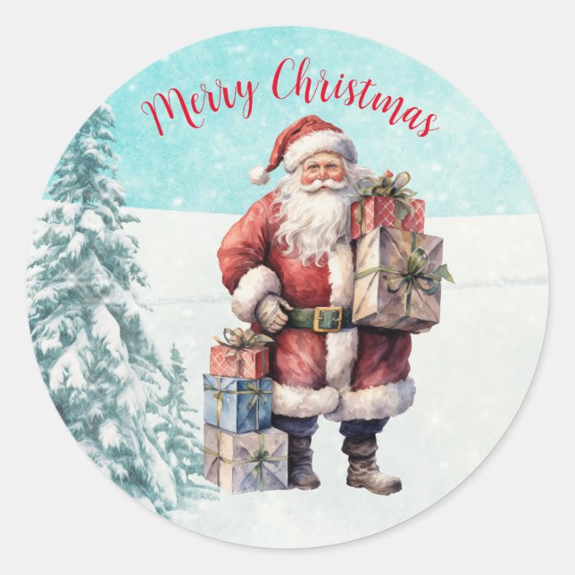 Vintager Weihnachtsmann Runder Aufkleber (Vorderseite)