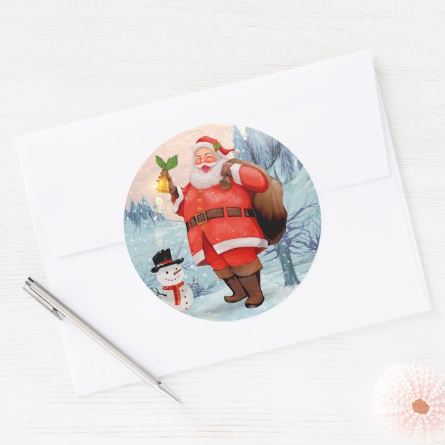 Vintager Weihnachtsmann Runder Aufkleber (Umschlag)