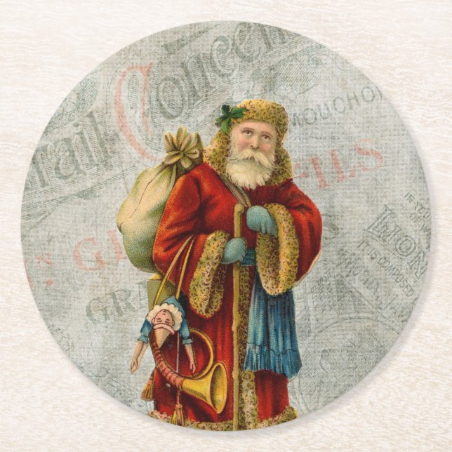 Vintager Weihnachtsmann Runder Pappuntersetzer (Vorderseite)
