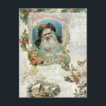 Vintager Weihnachtsmann, Rustikale Landschaft und  Feiertagspostkarte<br><div class="desc">Lieblich nostalgische Weihnachtscollage mit verzierter Vintager Night Before Christmas Music Illustration,  antiker Handschrift,  Heiligenmusik,  Notenschrift,  rustikaler Wintervignette und Wintermärchen auf heiligen Ast auf Not leidendem Hintergrund.</div>