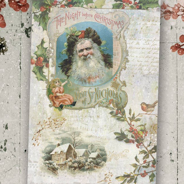 Vintager Weihnachtsmann, Rustikale Landschaft und  Seidenpapier (Von Creator hochgeladen)