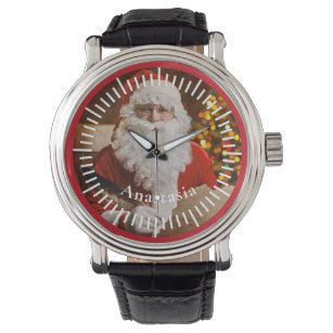 Vintager Weihnachtsmann schreibt Weihnachtsbaum Armbanduhr