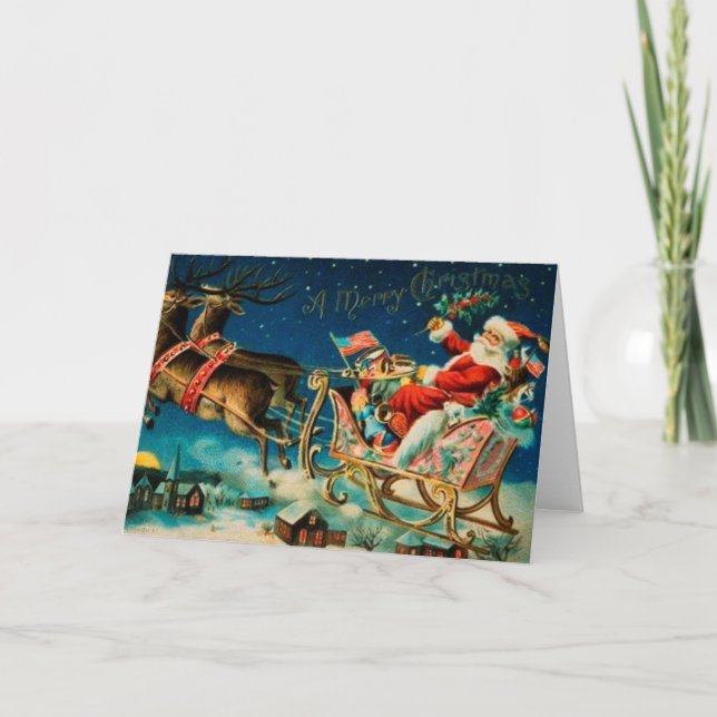 Vintager Weihnachtsmann Sleigh Weihnachten (Vorderseite)
