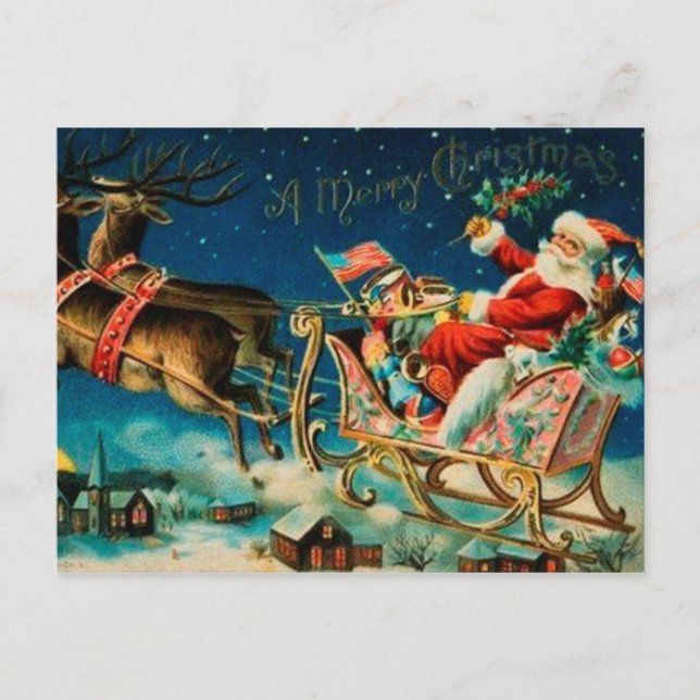 Vintager Weihnachtsmann Sleigh Weihnachten (Vorderseite)