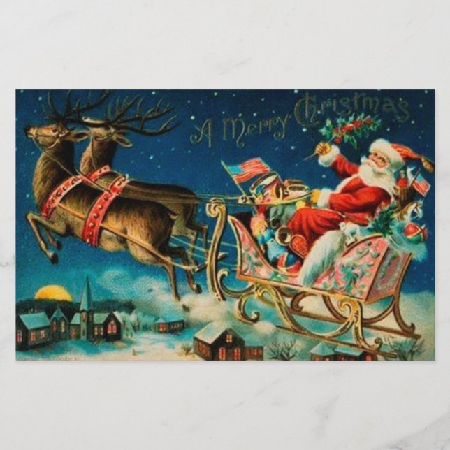 Vintager Weihnachtsmann Sleigh Weihnachten Briefpapier (Vorderseite)