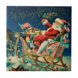 Vintager Weihnachtsmann Sleigh Weihnachten Fliese