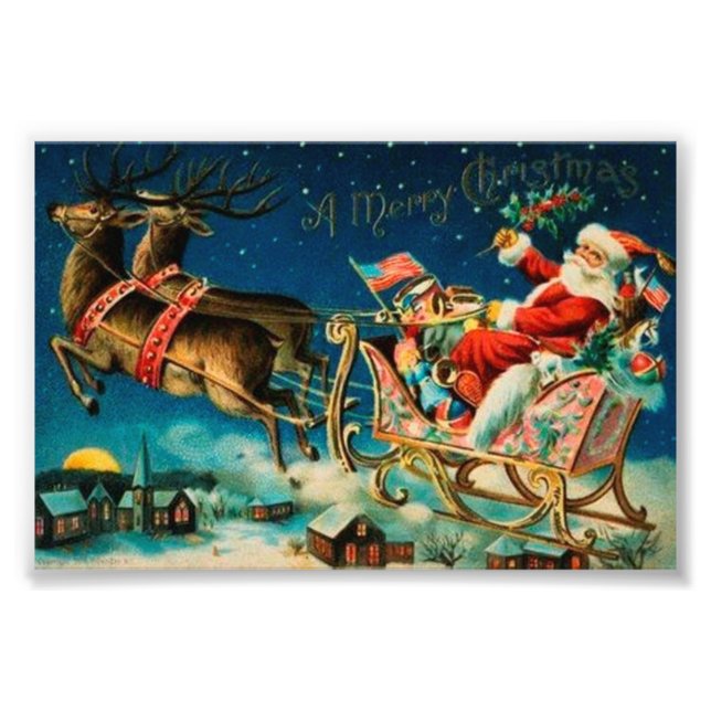 Vintager Weihnachtsmann Sleigh Weihnachten Fotodruck (Vorne)