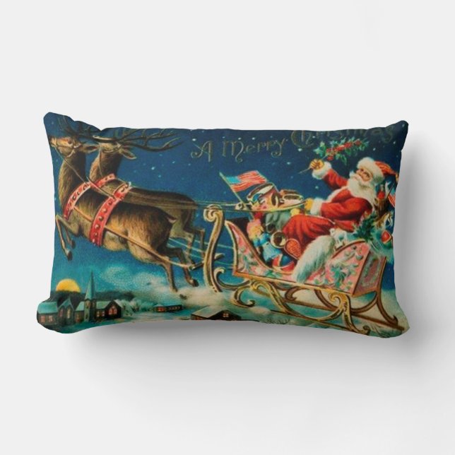 Vintager Weihnachtsmann Sleigh Weihnachten Lendenkissen (Vorderseite)