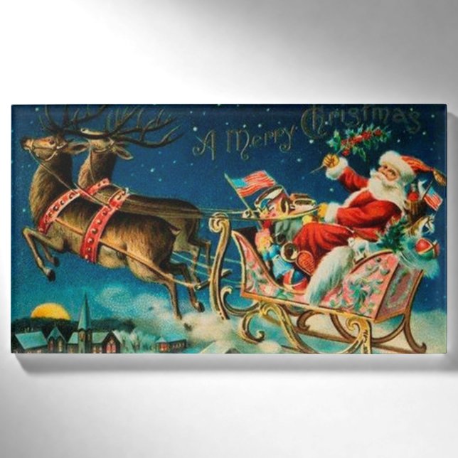 Vintager Weihnachtsmann Sleigh Weihnachten Namenschild (Vorderseite)
