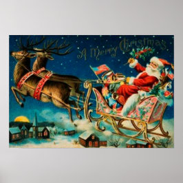 Vintager Weihnachtsmann Sleigh Weihnachten Poster