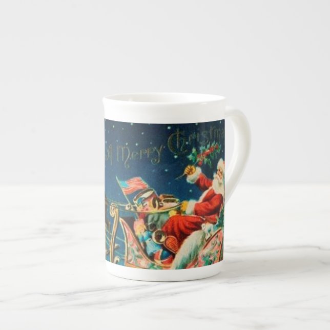 Vintager Weihnachtsmann Sleigh Weihnachten Prozellantasse (Vorderseite Rechts)
