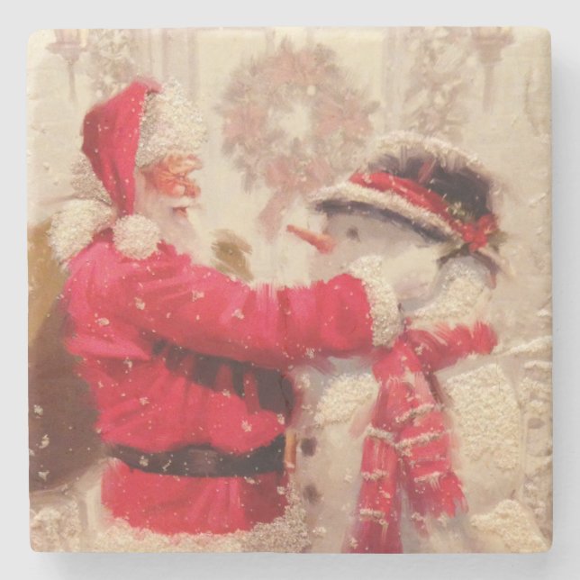 Vintager Weihnachtsmann Steinuntersetzer (Vorderseite)